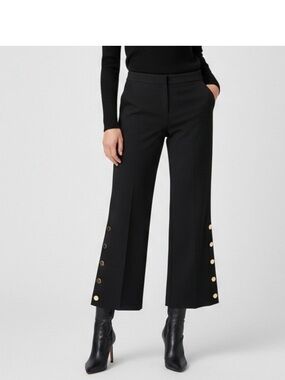 Trina Turk Black Wide-Leg Cropped Pants with Gold Button Trim